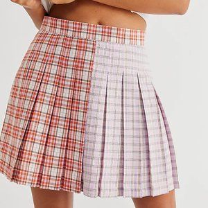 Ragged Priest Pleated Plaid Seeker Mini Skirt Pink Combo
